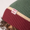 Wool Beanie | Khaki Burgundy & Beige