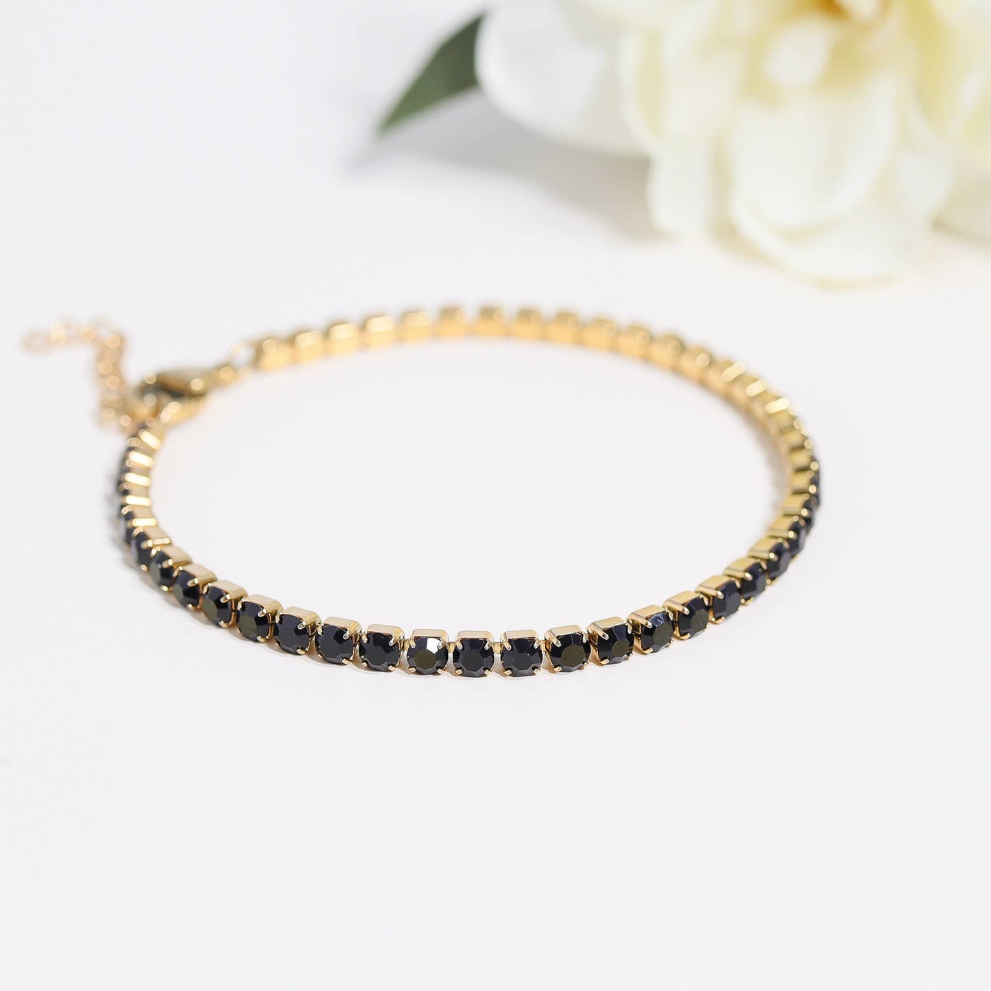 Black Tennis Chain Bracelet | Gold