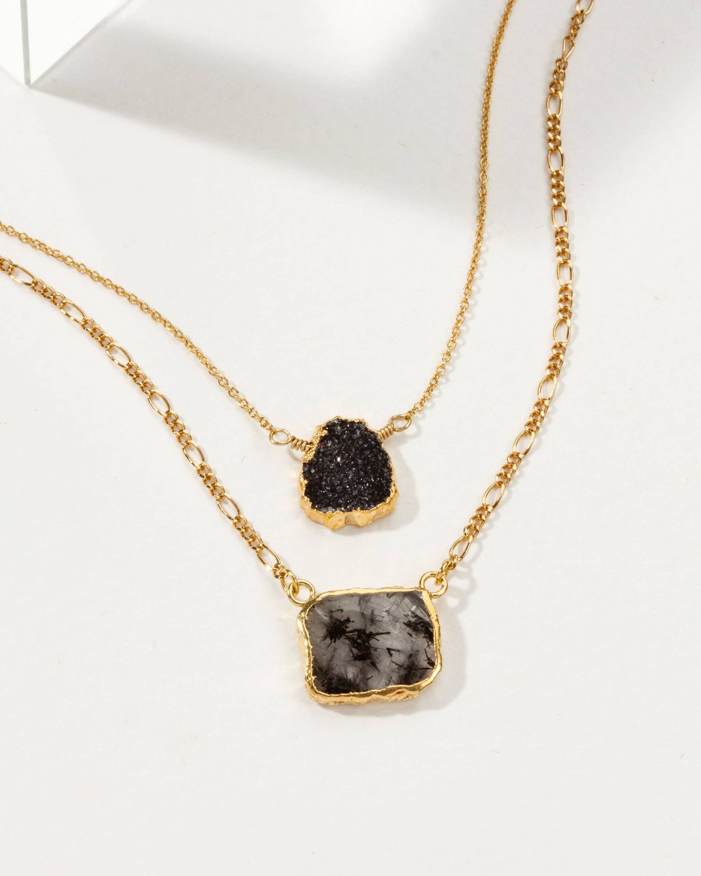 Power of Two Necklace Set | Druzy & Tourmalinated Quartz