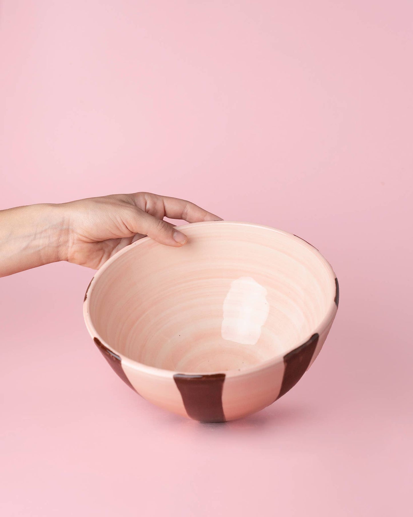 ceramic salad bowl | pink and chocolate brown - 1.5l