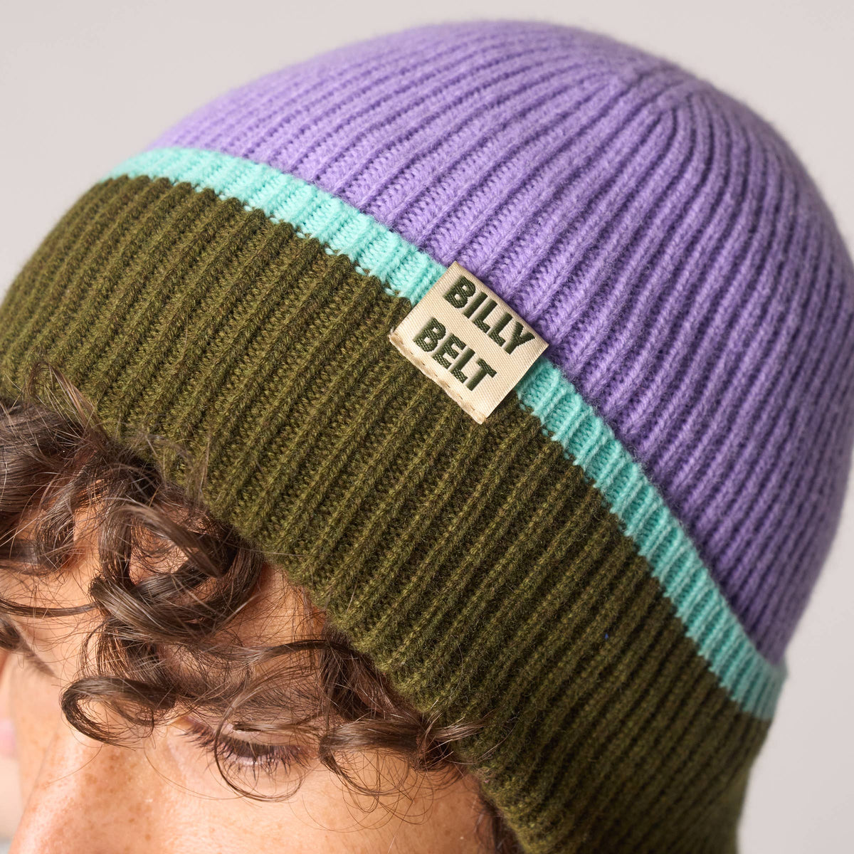 Wool Beanie | Purple Khaki & Mint