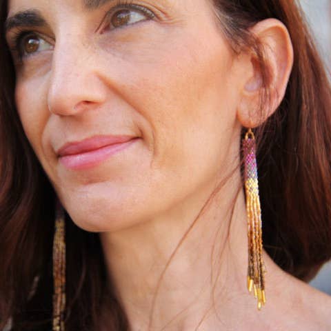 Beaded Handwoven Ombre Tassel Earrings | Violet