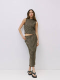 The Sab Skirt | Plaid Crinkle Midi Skirt
