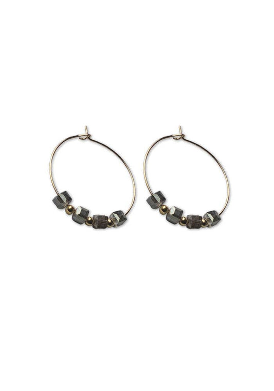 Cube Beaded Hoops | Silver