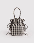 Nylon Drawstring Bag | Black and Cream Gingham