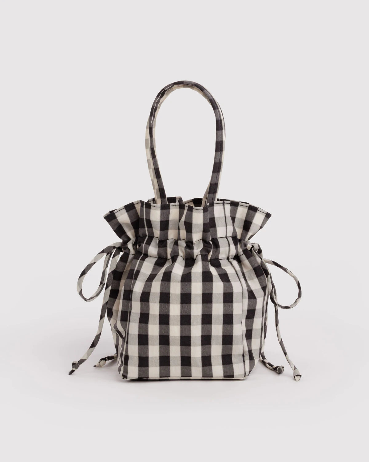 Nylon Drawstring Bag | Black and Cream Gingham