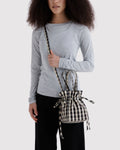 Nylon Drawstring Bag | Black and Cream Gingham