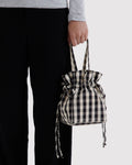 Nylon Drawstring Bag | Black and Cream Gingham