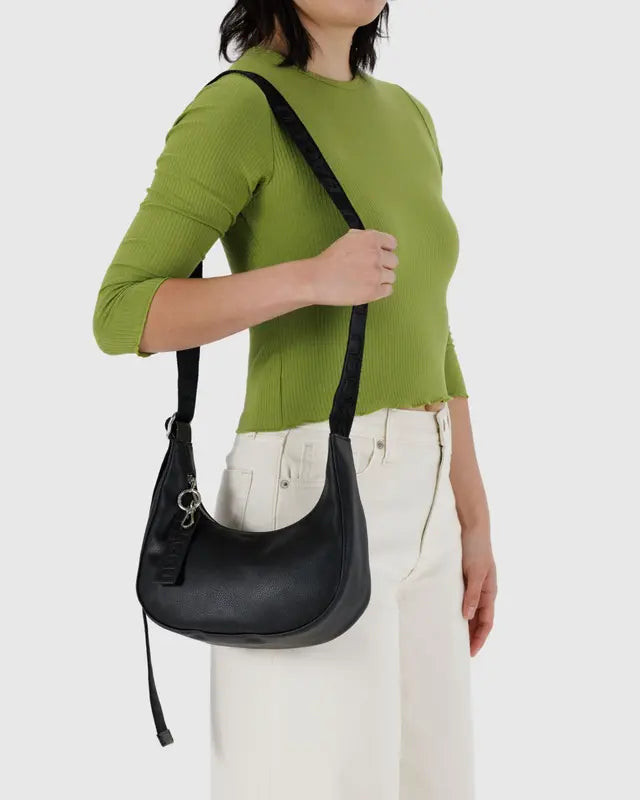 Small Recycled Leather Crescent Bag | Black