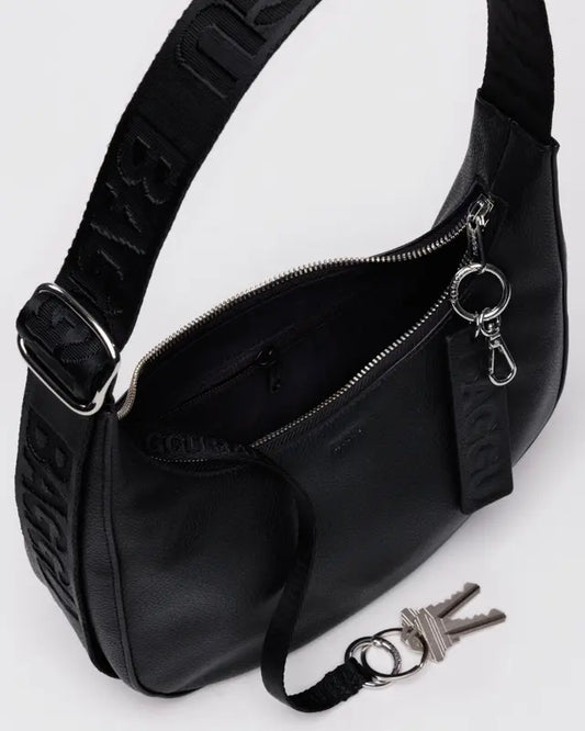 Small Recycled Leather Crescent Bag | Black