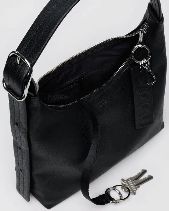 Mini Recycled Leather Shoulder Bag | Black