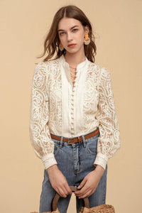 Irina Lace Button Blouse | Beige