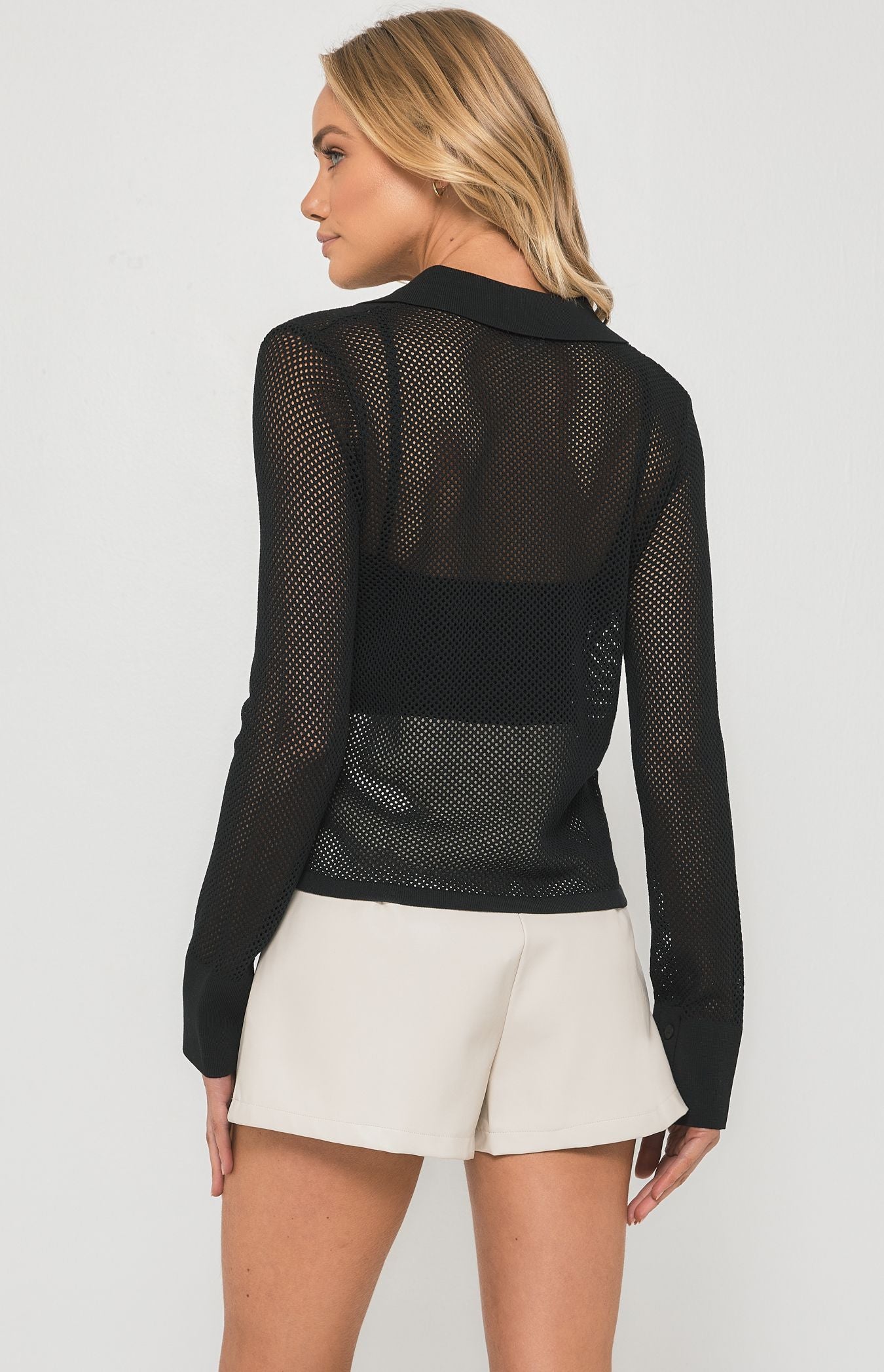 Knit Textured Button Up Shirt | Black
