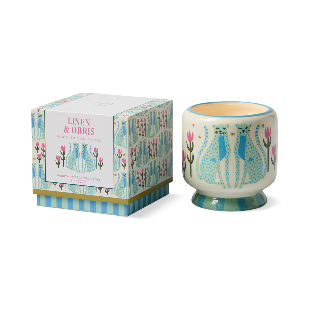 Adopo Ceramic Cheetahs Candle | Linen & Orris
