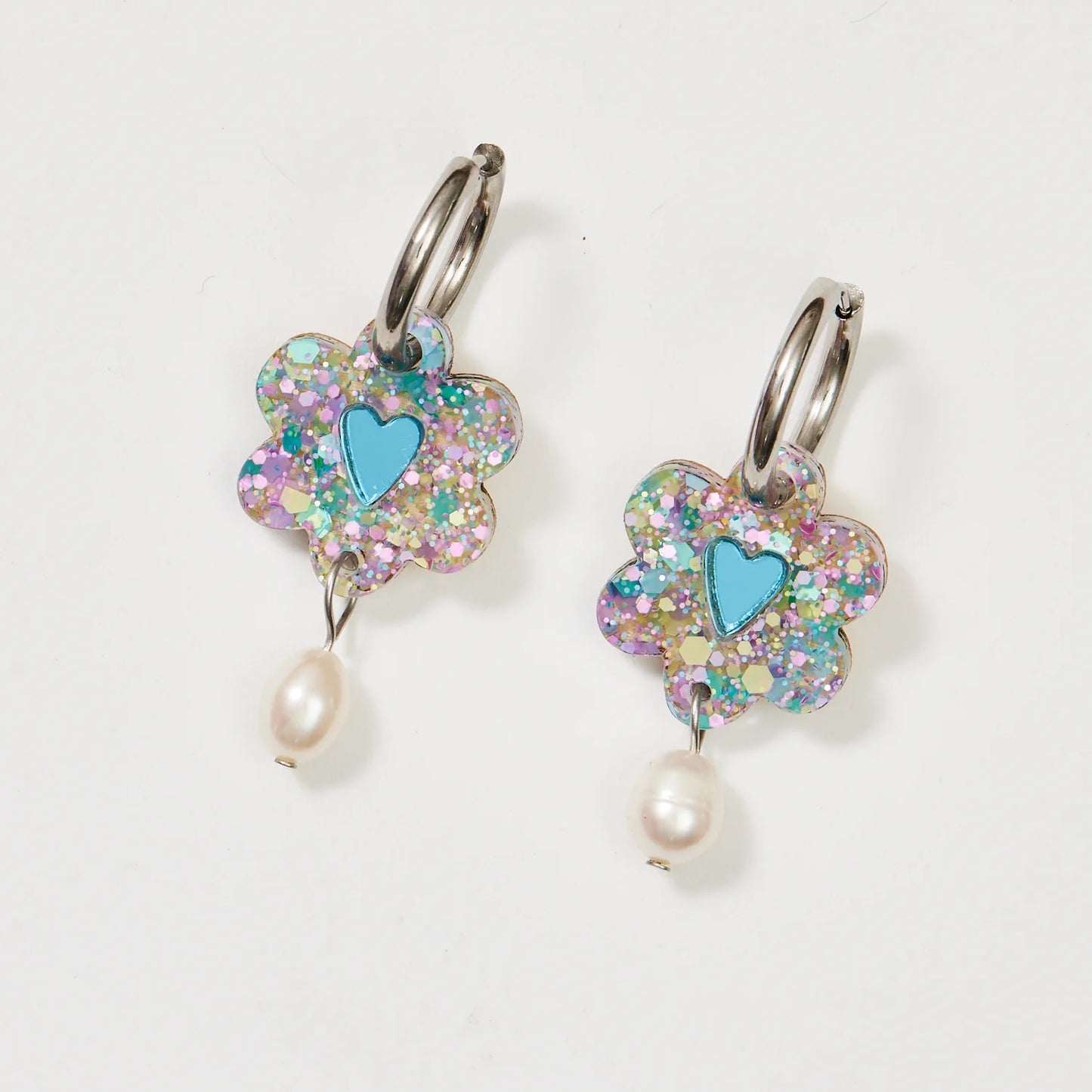 Heart Flower + Pearl Earrings | Blue Mermaid
