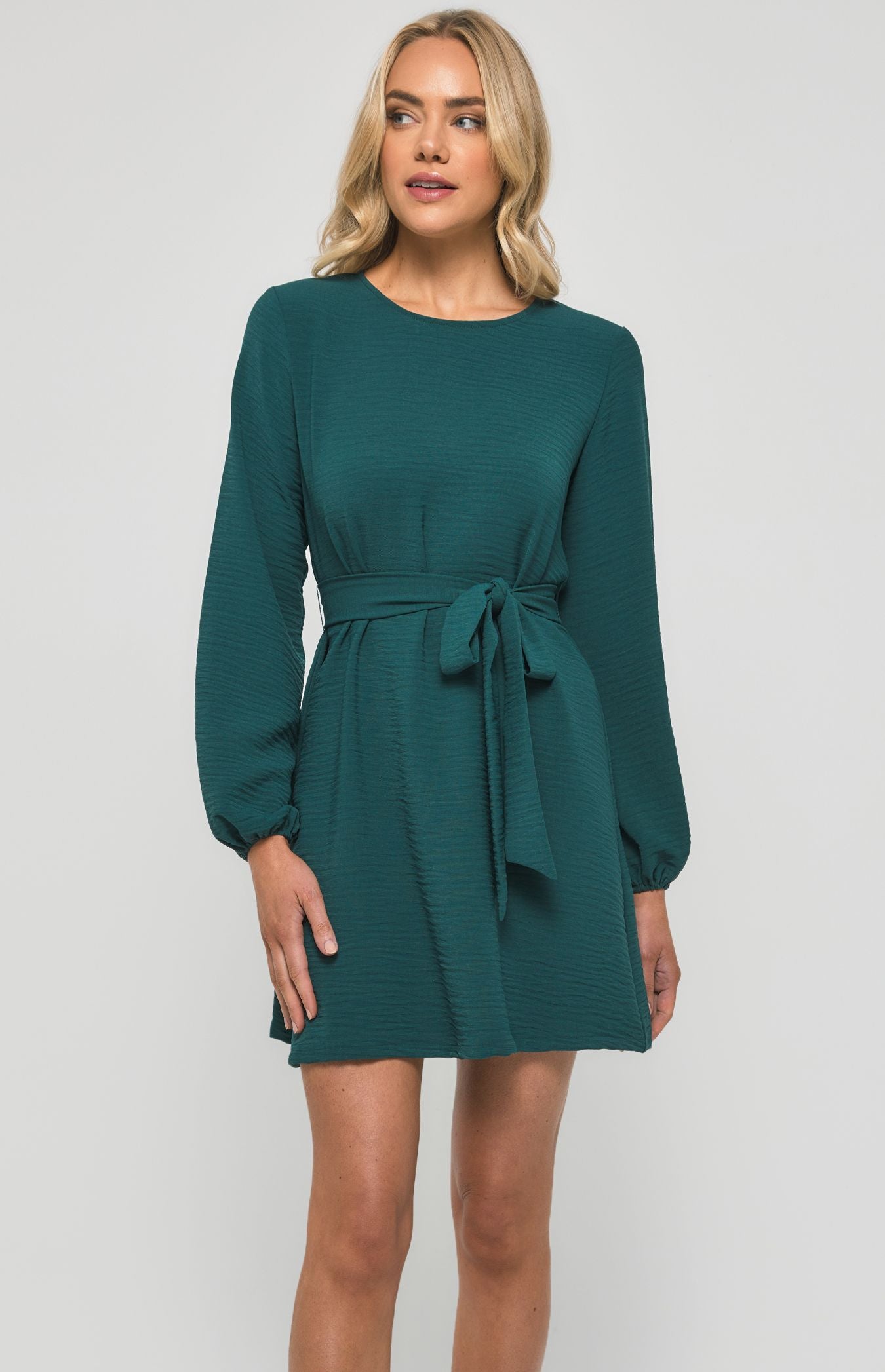 Round Neckline Long Sleeve Shift Dress | Teal