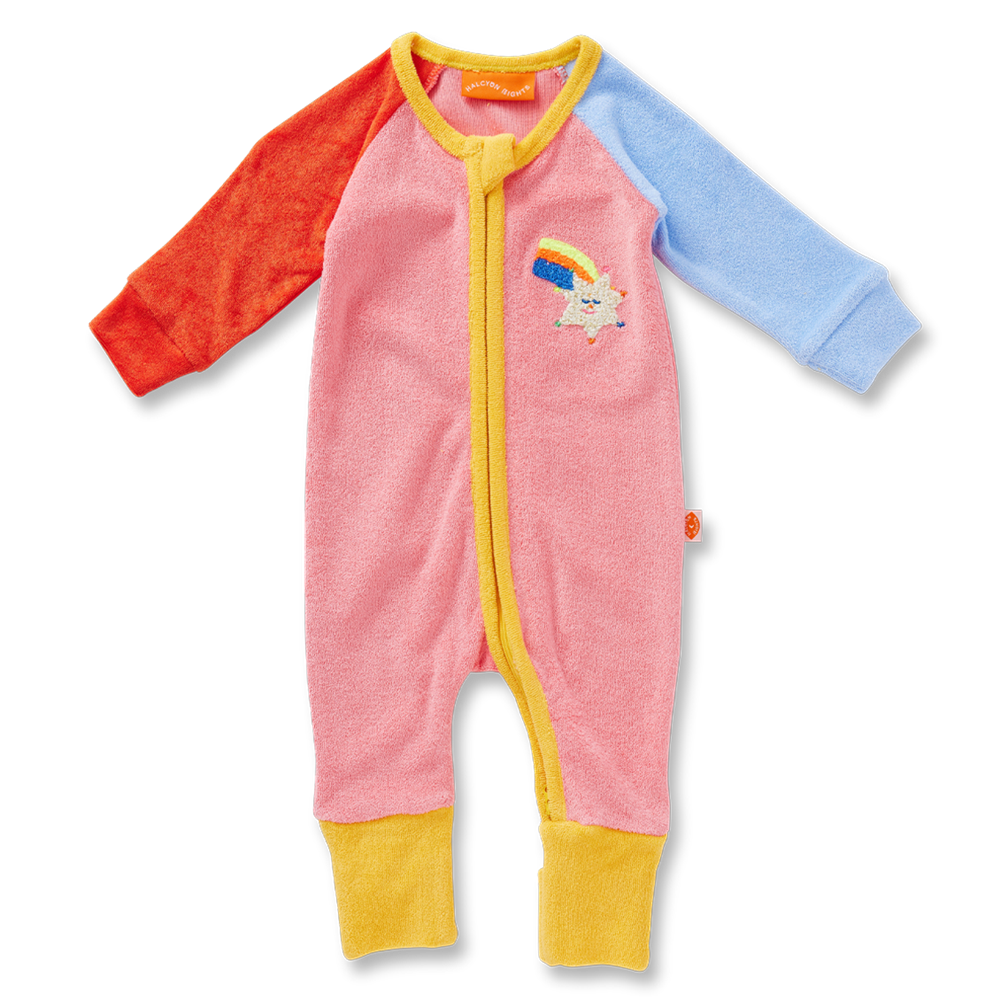 Stars Pink | Terry Long Sleeve Romper