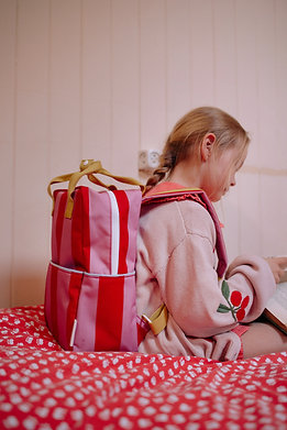 Medium Backpack Stripes | Red Apple + Rosebay Pink