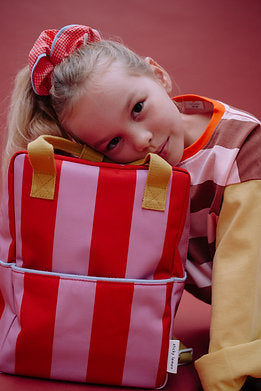 Medium Backpack Stripes | Red Apple + Rosebay Pink