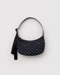 Small Crescent Bag | Black and Sky Blue Micro Dot
