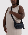 Small Crescent Bag | Black and Sky Blue Micro Dot