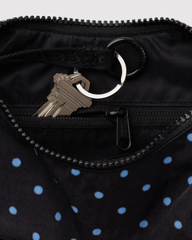 Small Crescent Bag | Black and Sky Blue Micro Dot