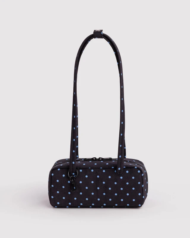 Small Bowler Bag | Black and Sky Blue Micro Dot