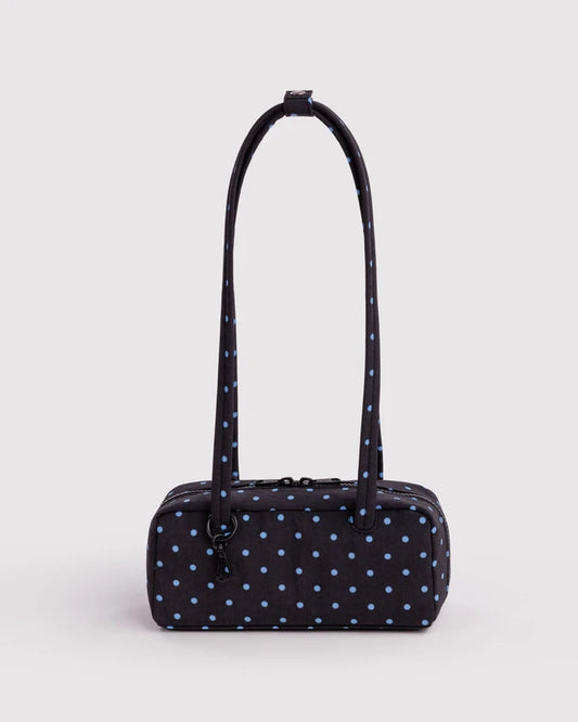 Small Bowler Bag | Black and Sky Blue Micro Dot