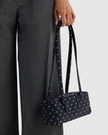Small Bowler Bag | Black and Sky Blue Micro Dot