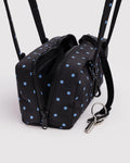 Small Bowler Bag | Black and Sky Blue Micro Dot