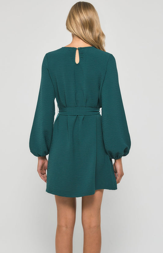 Round Neckline Long Sleeve Shift Dress | Teal