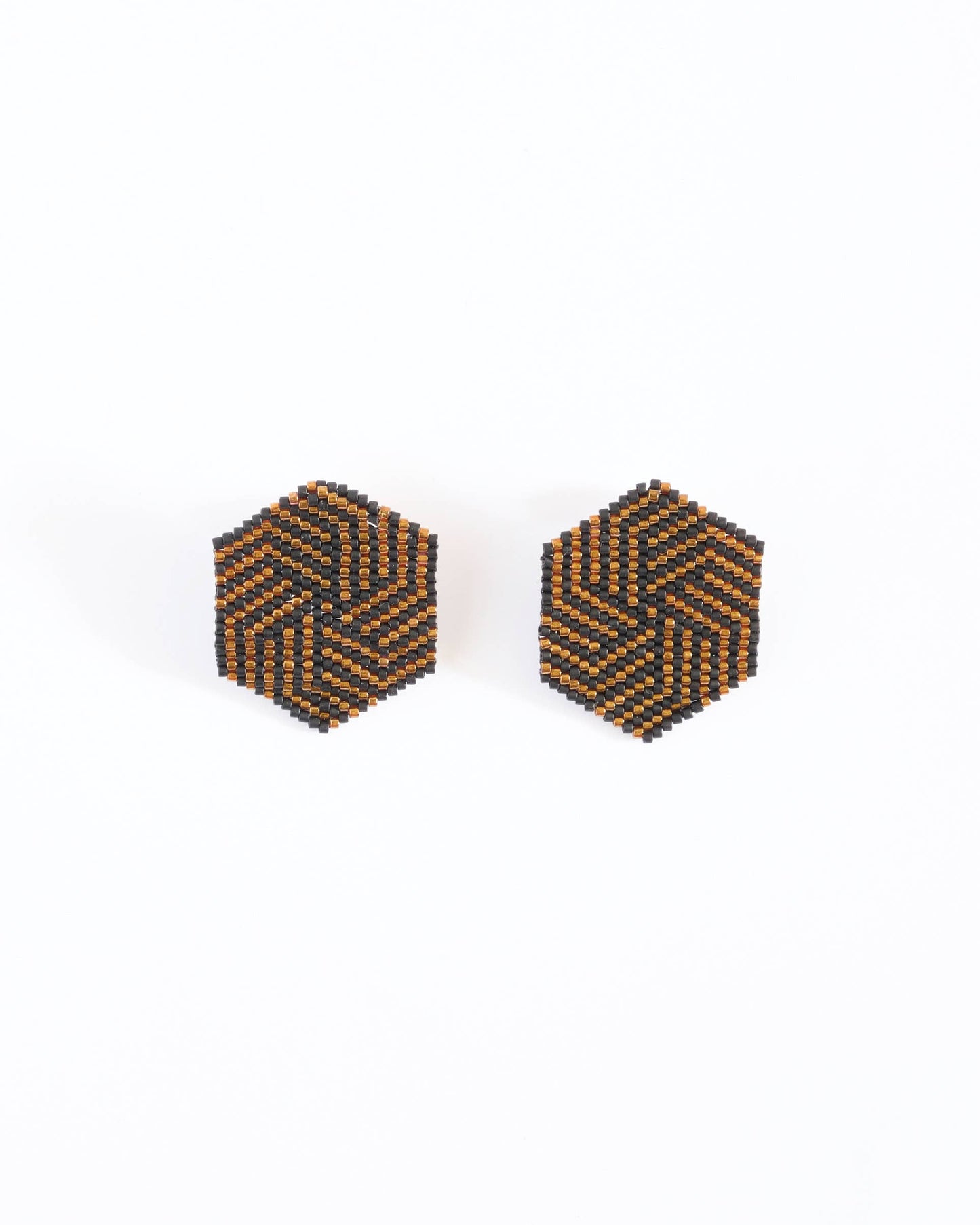 Beaded Handwoven Leticia Hexagon Earrings | Black Bronze