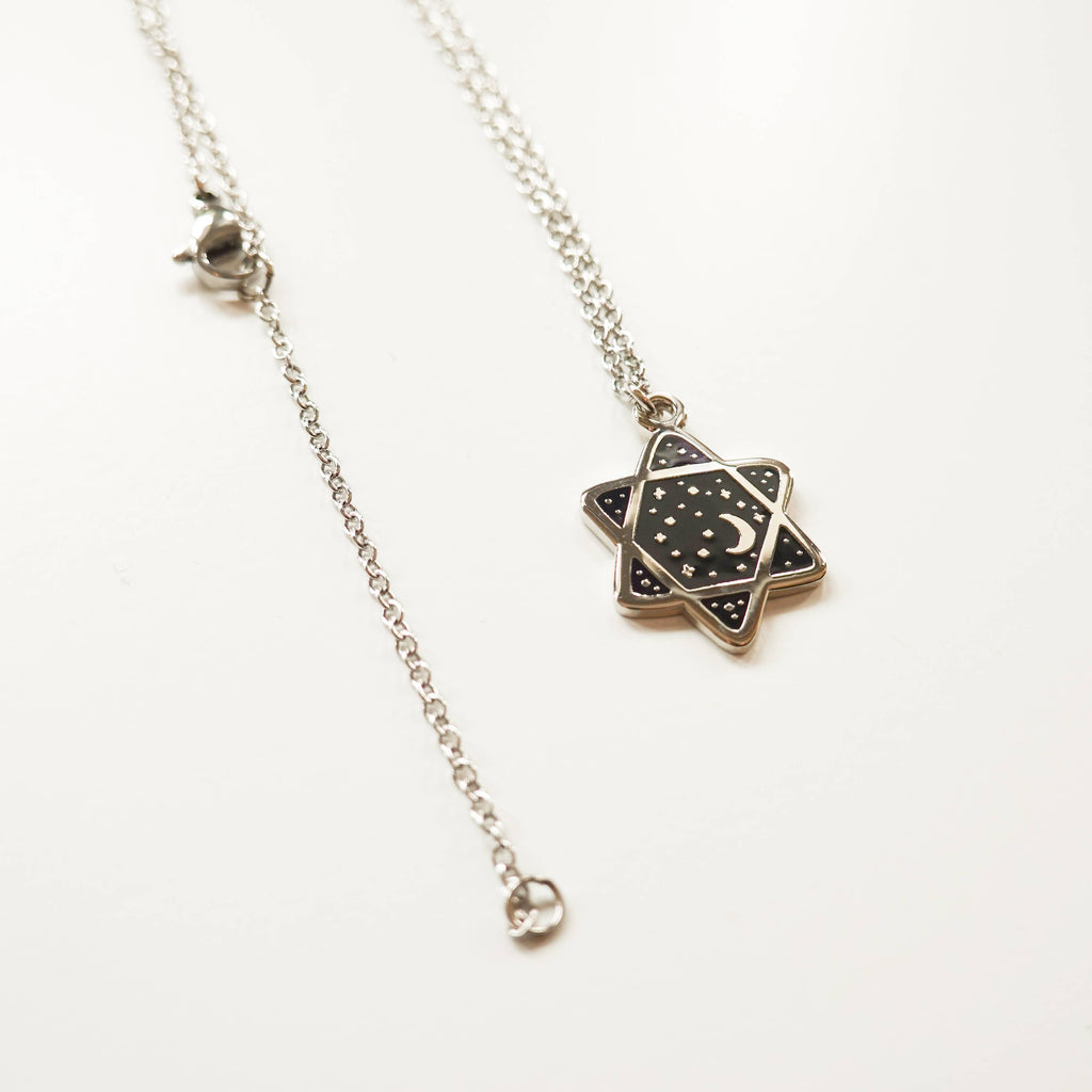 Mini Cosmic Magen David Necklace: Silver Plated / Black