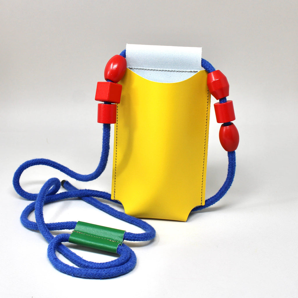 Beaded Phone Bag: Yellow with Red Beads