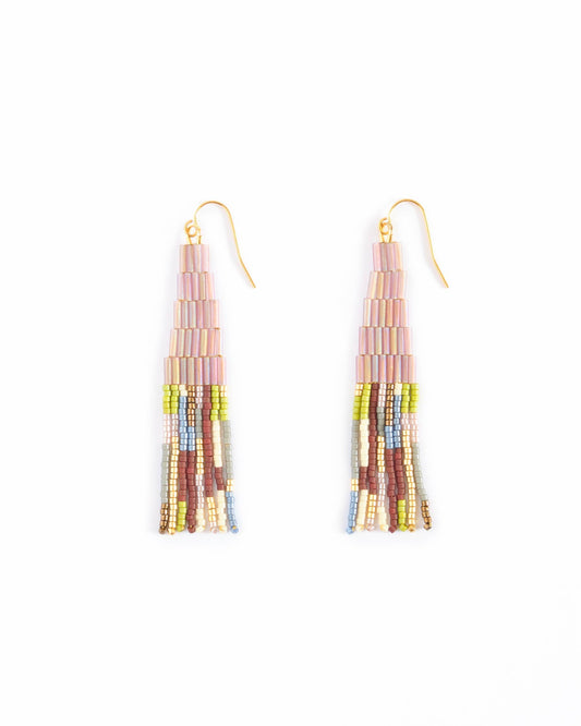 Beaded Handwoven Abstract Fringe Earrings | Lilac