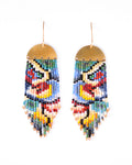 Beaded Handwoven Kaleidoscope Fringe Earrings | Blue Green