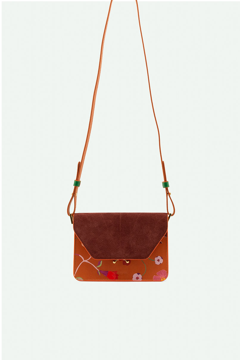 shoulder bag |  floral • croissant brown