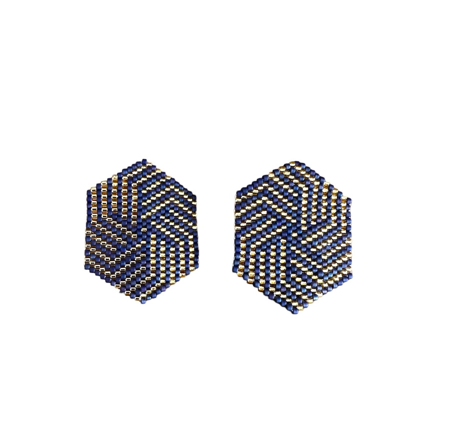 Beaded Handwoven Leticia Hexagon Earrings | Blue Gold