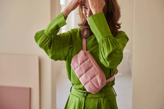 cilou puffy belt bag | wool cameo blush