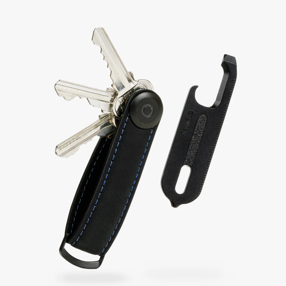 Key Organiser Set | Leather Black/ Blue Stitch